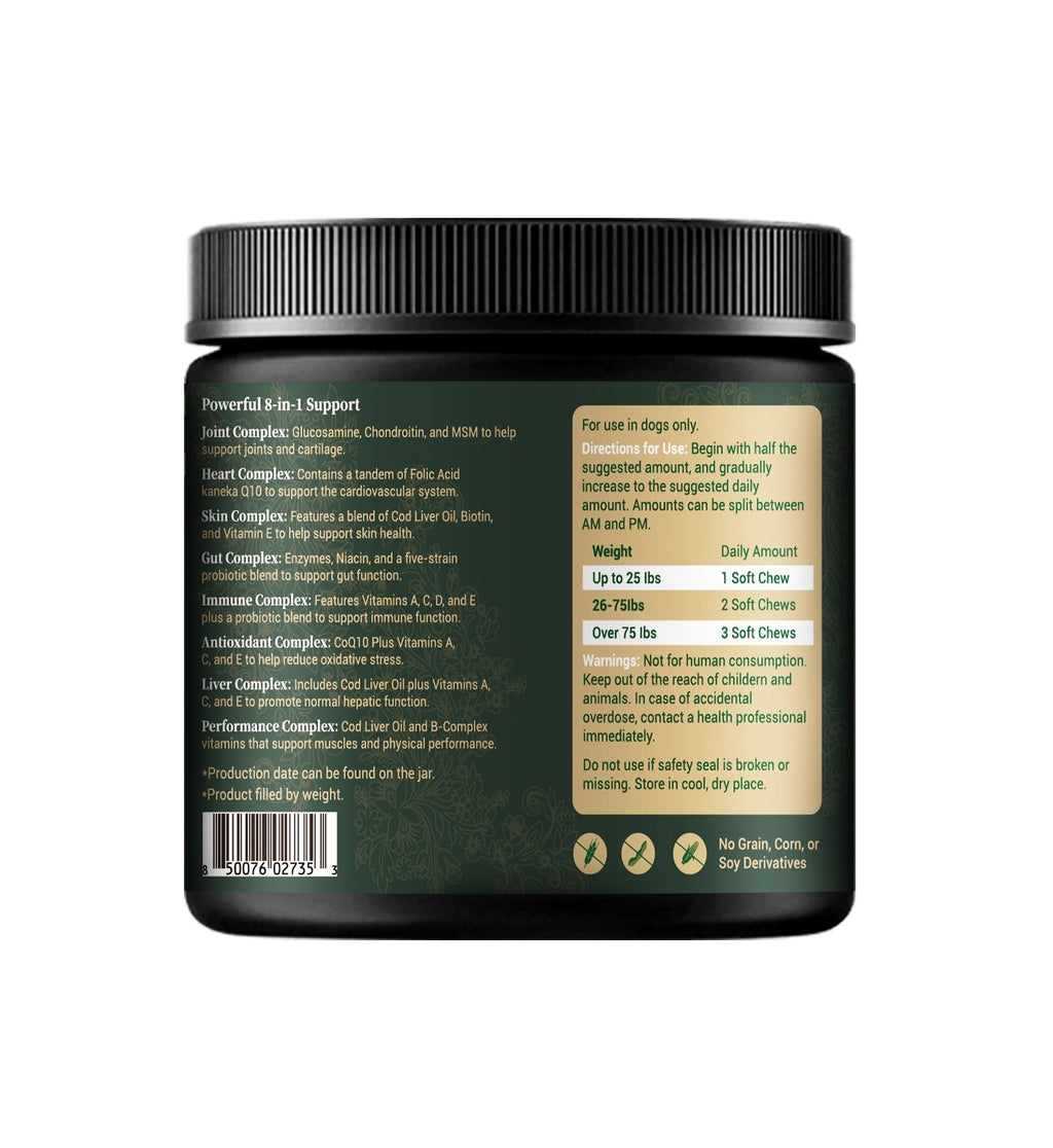 8-in-1 Daily Multivitamin Bites for Dogs – All-in-One Health Support, 120 Soft Chews