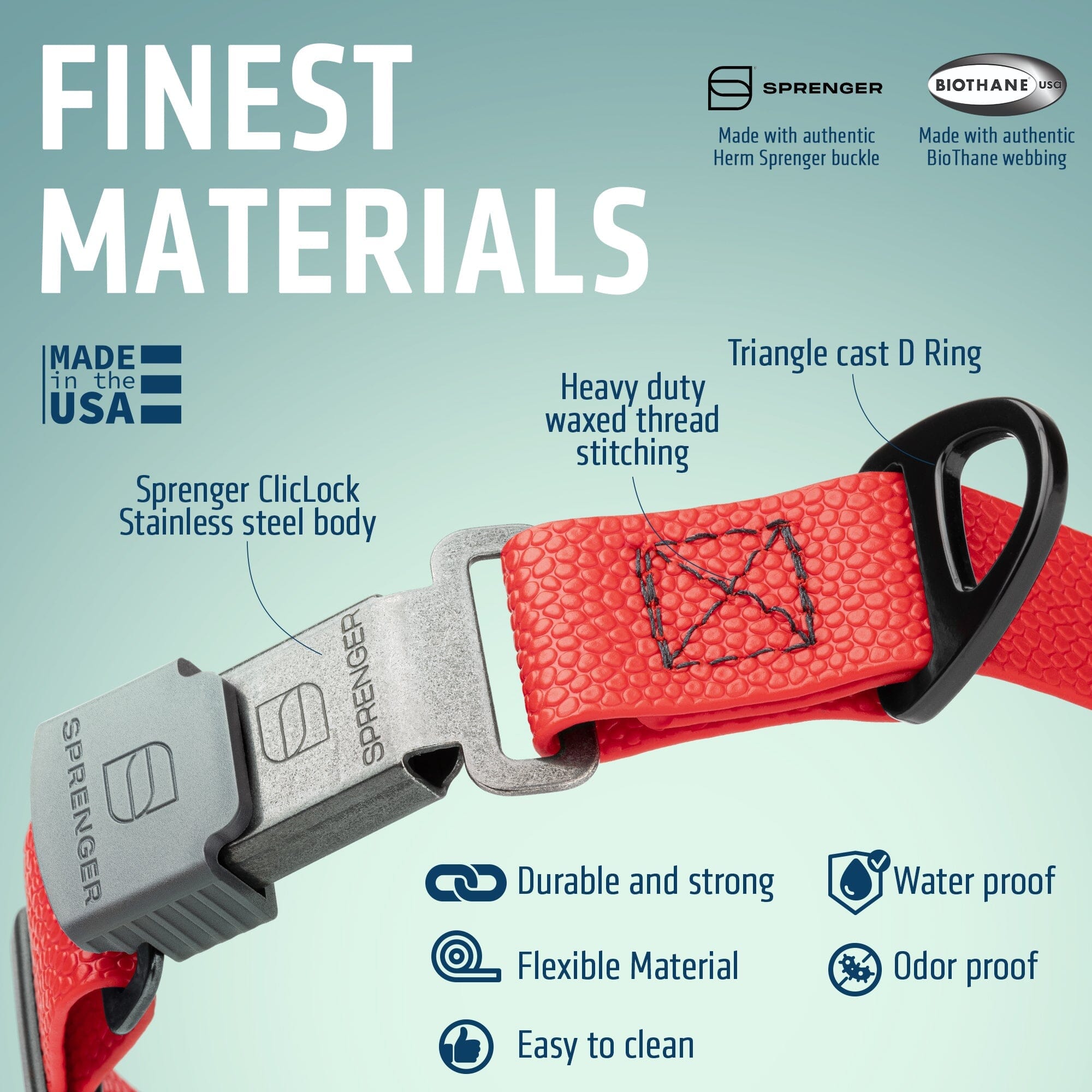 Dogline Pebble Emboss Biothane Dog Collar with Herm Sprenger Stainless Steel ClicLock Buckle