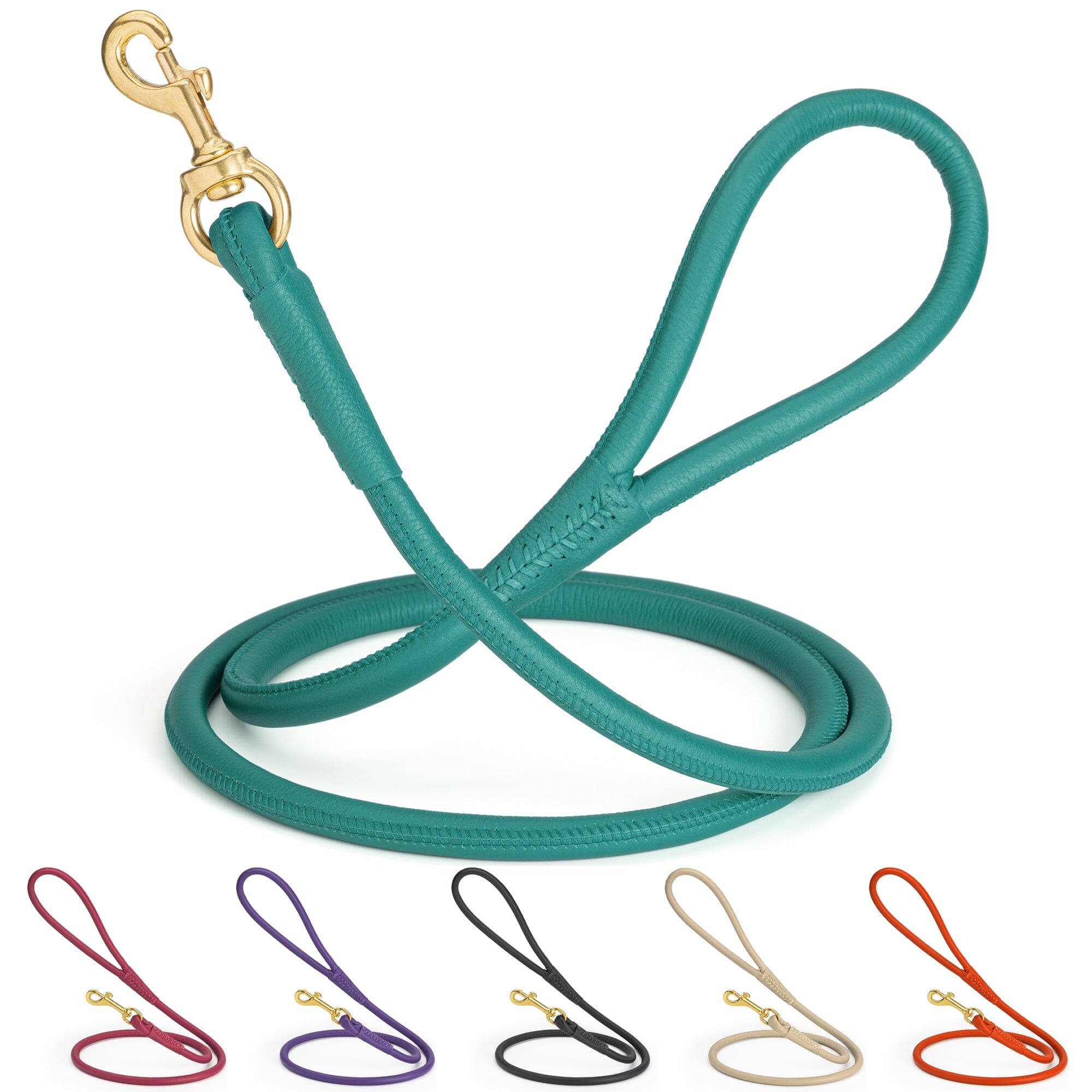 Rolled Leather Dog Leash with Brass Snap Hook
