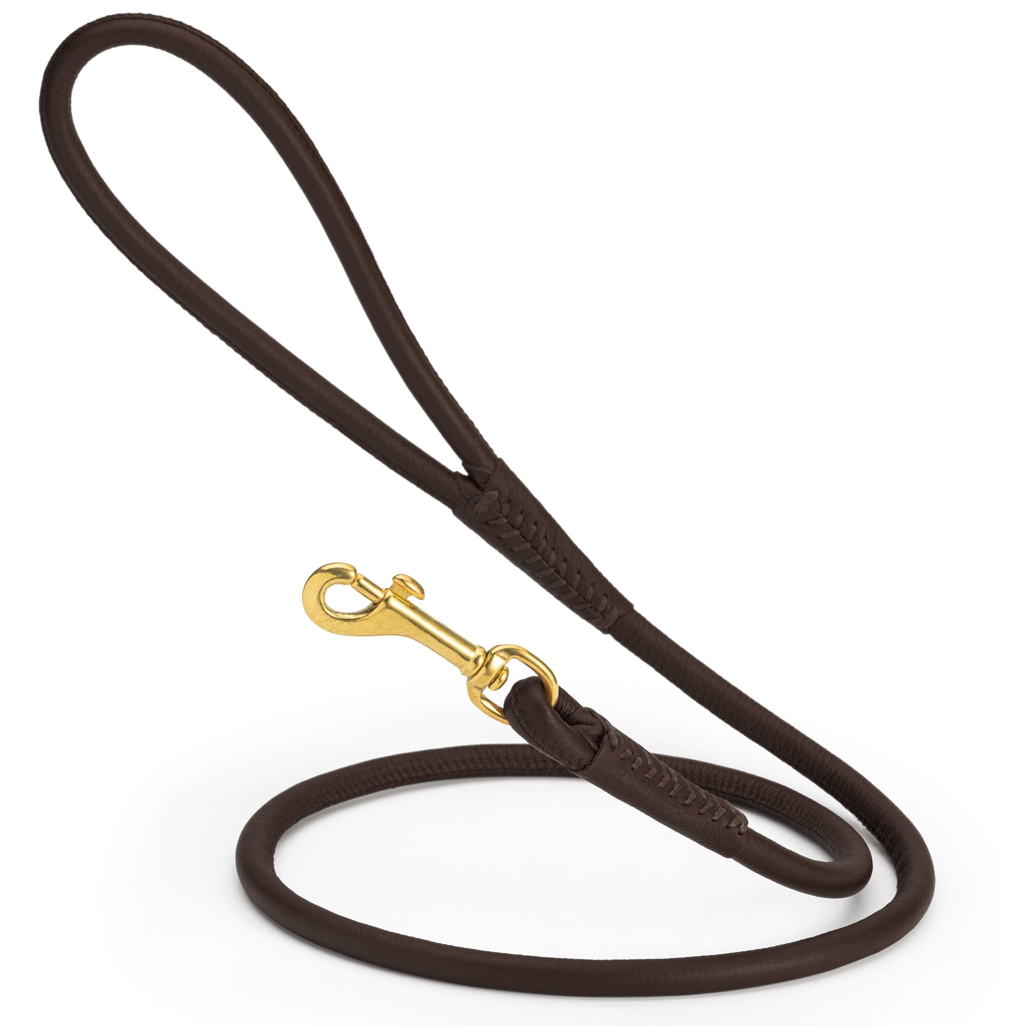 Rolled Leather Dog Leash with Brass Snap Hook