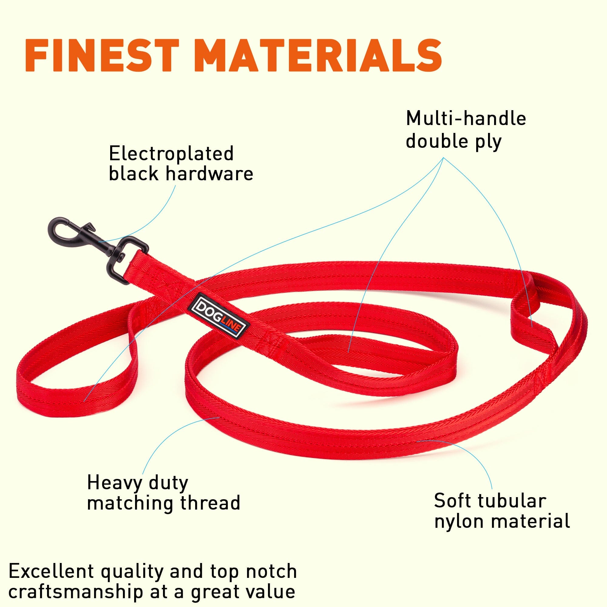 Nylon Multi-Handle Flat Dog Leash