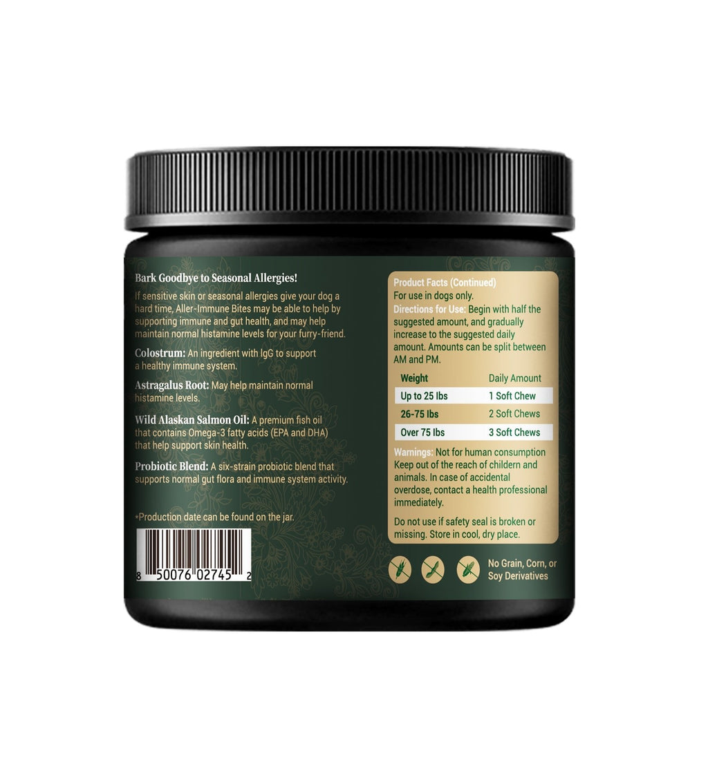 Allergy & Immune Bites for Dogs – Colostrum, Probiotics & Omega-3 – Seasonal Allergy & Itchy Skin Relief – Peanut Butter Flavor